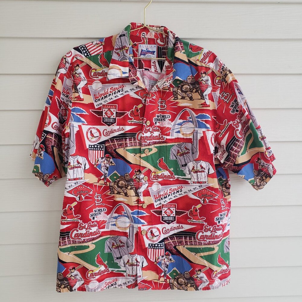 Reyn Spooner St Louis Cardinals World Series 1982 Hawaiian style Shirt Mens XL